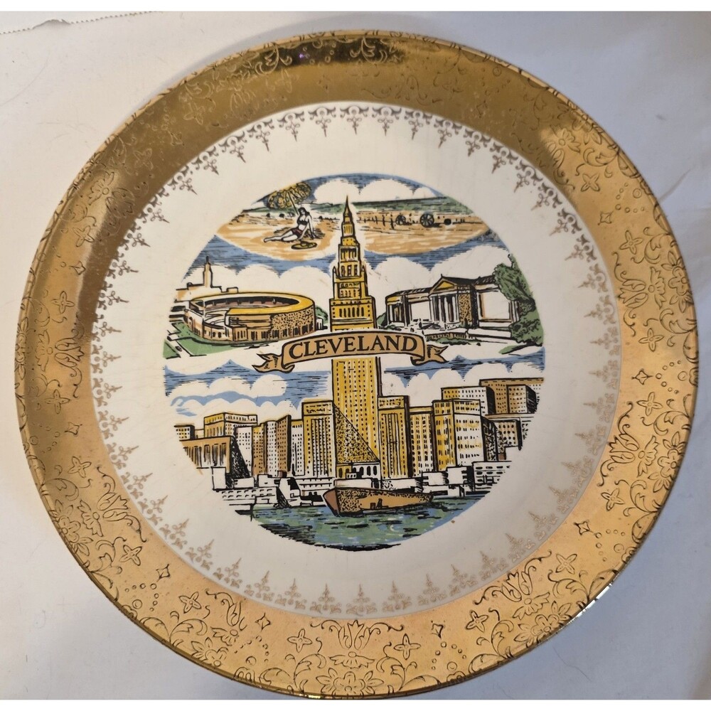 Vintage Cleveland Souvenir Collectible Plate by Homer Laughlin Gold USA
